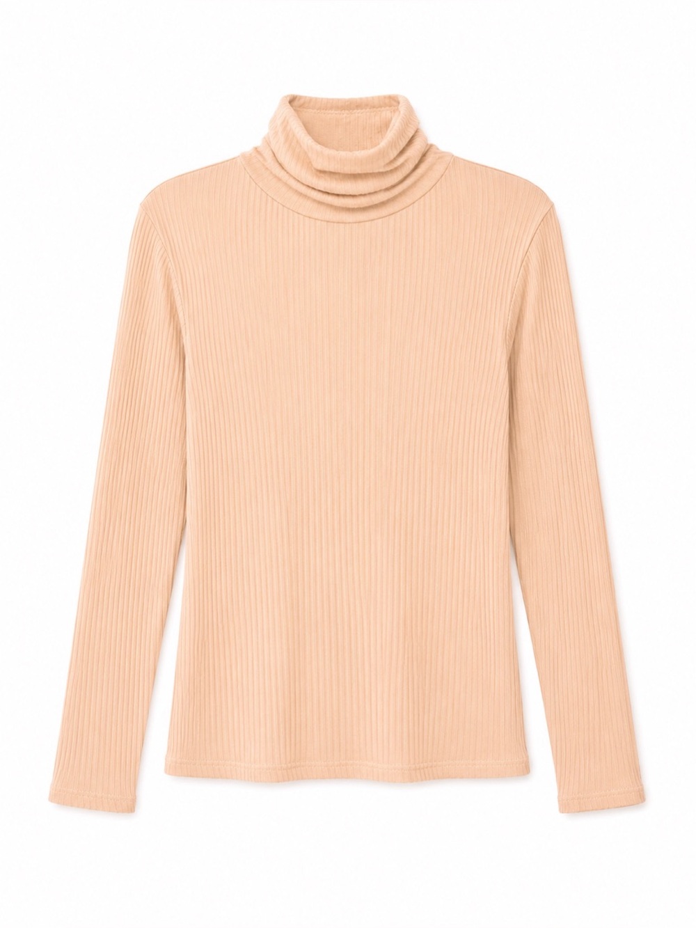 NWT Doublju Peach Beige Ribbed Turtleneck Top Soft Stretch Knit Shirt Size L NEW